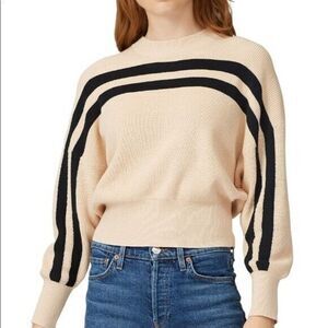 THE FIFTH LABEL Cropped Spur Knit Sweater Beige Black Racing Stripe Cotton SZ 8